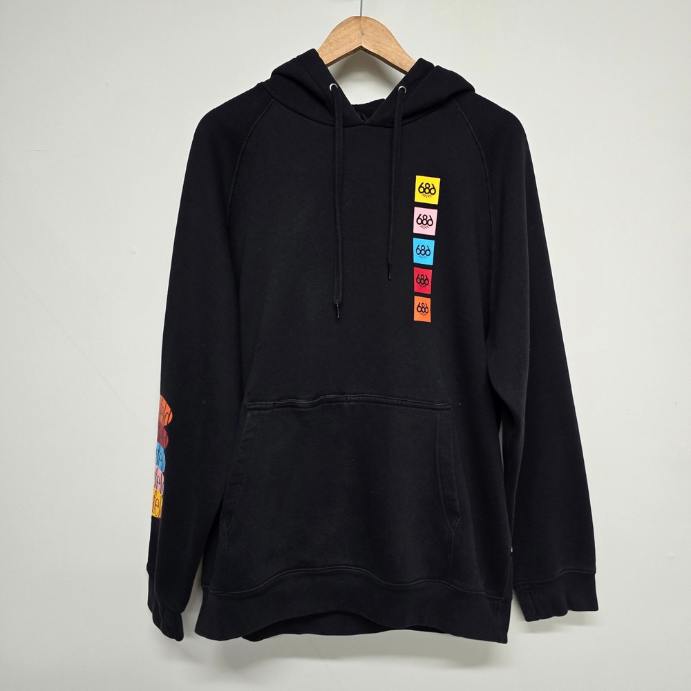 686 Seinfeld Hoodie Mens Large Black Graphic Sleeve Streetwear Y2K